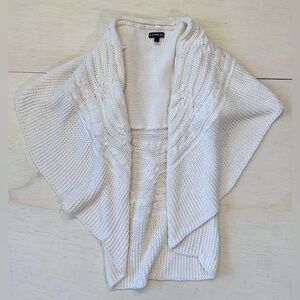 Express Ivory Cable Knit Shrug Cardigan Short Sleeve Shawl Collar M